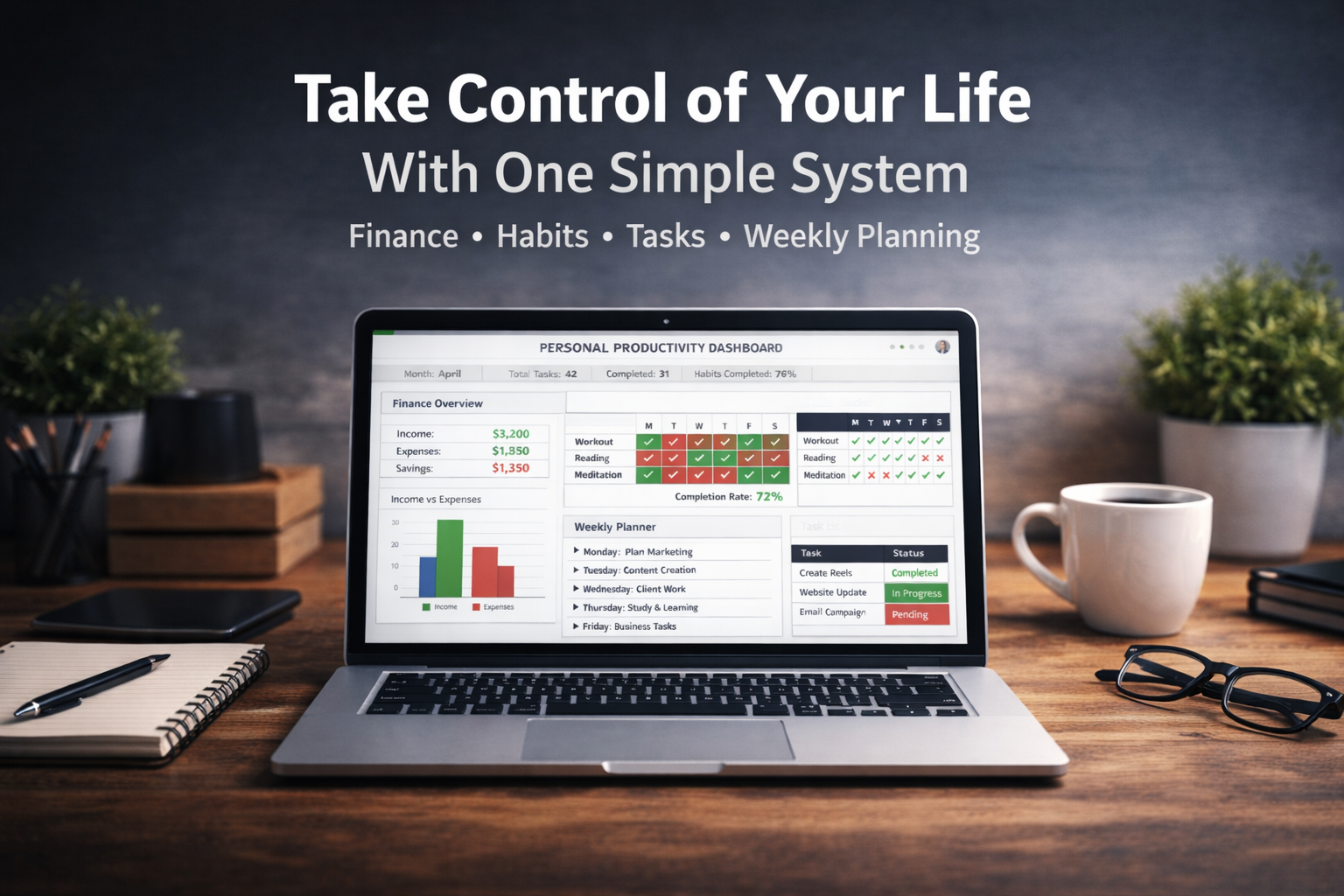Smart Habit Tracker & Life Planner Dashboard (Google Sheets + Excel Template) - Image 3